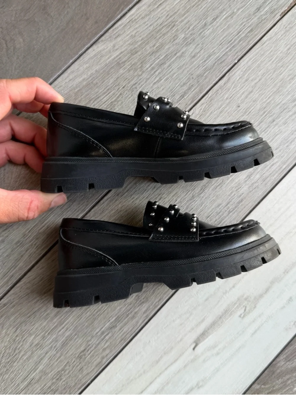 Zara Black Studded Lug Sole Loafers
